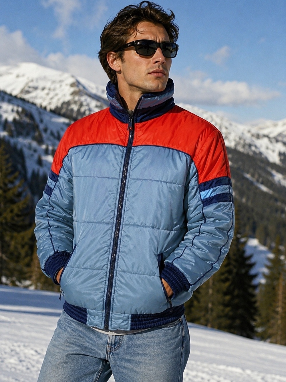 Vintage 80s Alpine Patrol Ski Jacket Men’s Medium Colorblock Puffer Coat